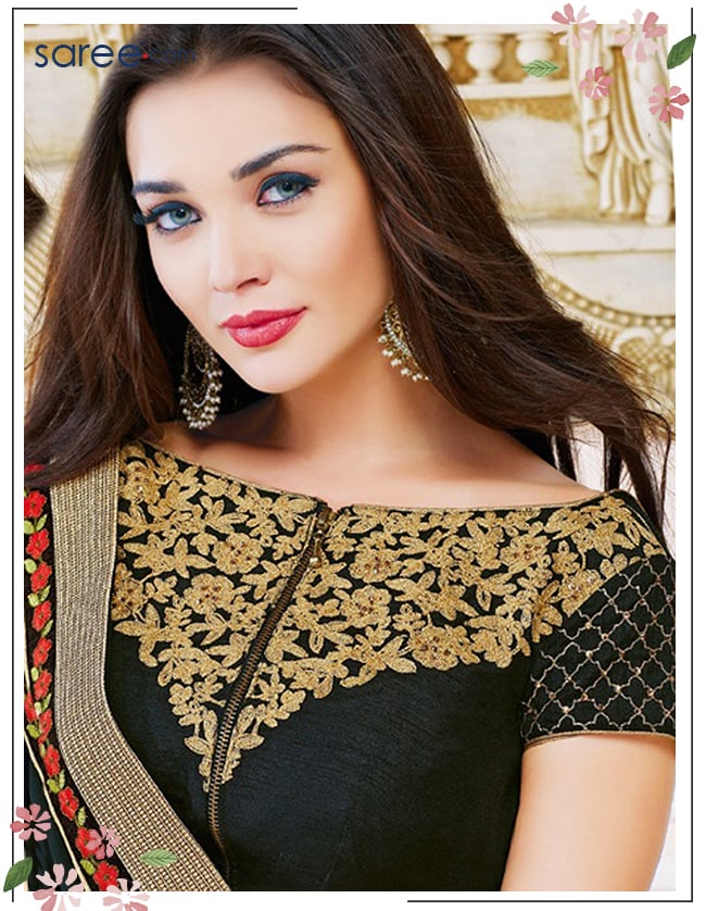 Black Pure Georgette Saree with Lace Work - 12