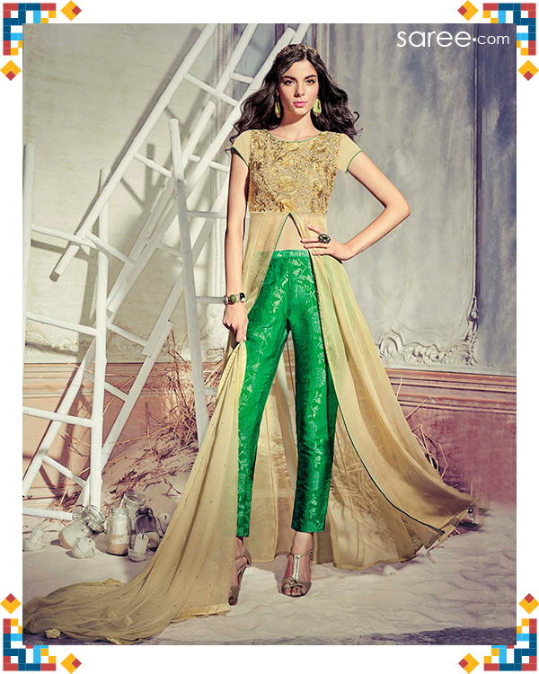 Cream Chiffon Suit with Embroidery Work - GLAM UP YOUR PANTS - 4