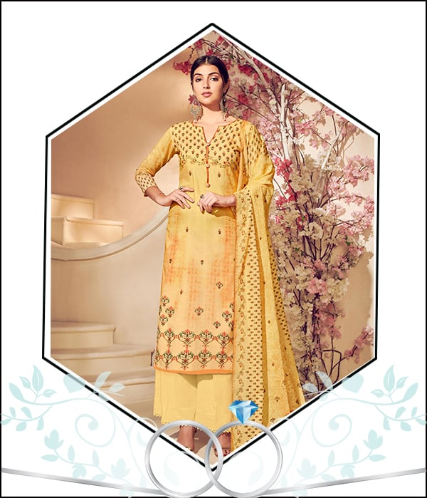 Yellow Cotton Straight Cut Suit for Arranged Marriage Meeting