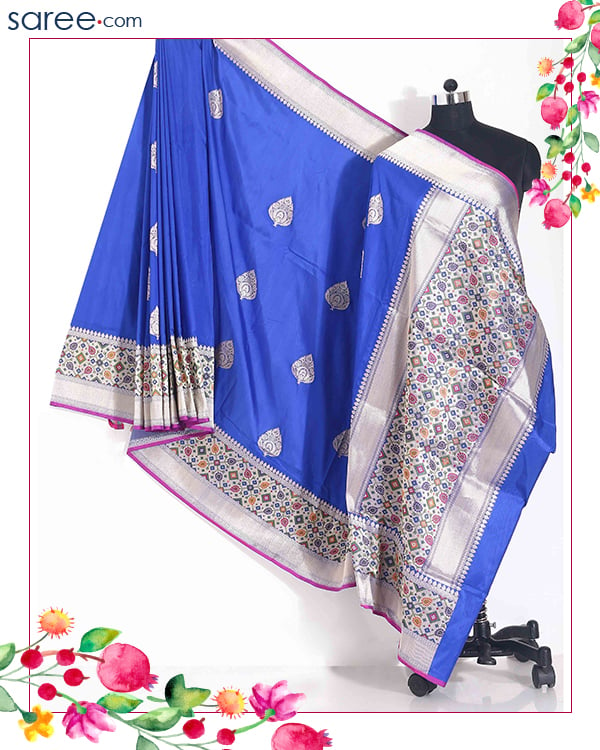 Blue Pure Silk Saree with Weaving Work - image 11