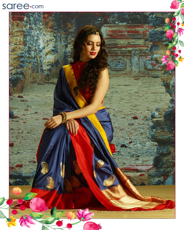 Exclusive Blue and Red Handloom Silk Saree - Image 7