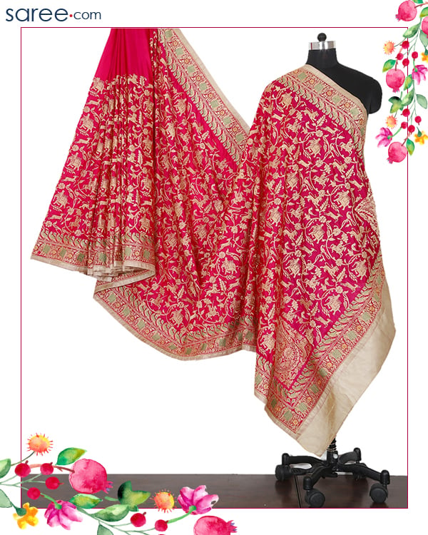 Pink Pure Silk Saree with Resham Work - image 12