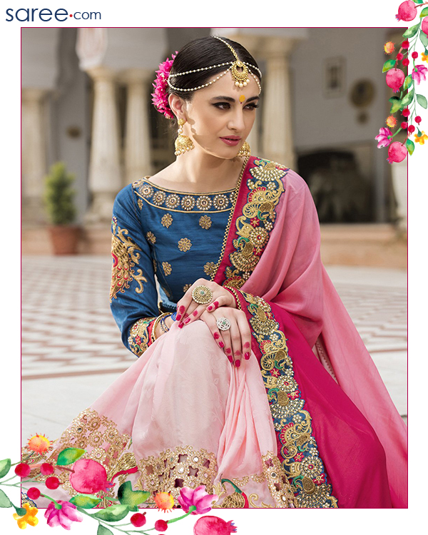 Pink Silk Saree with Embroidery Work - Image 5