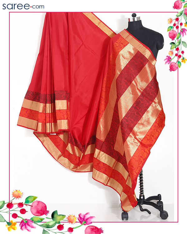 Red Pure Silk Saree with Weaving Work - image 13