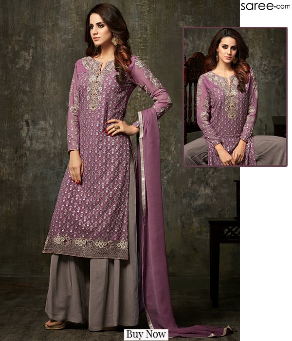 Purple and Grey Palazzo Suit