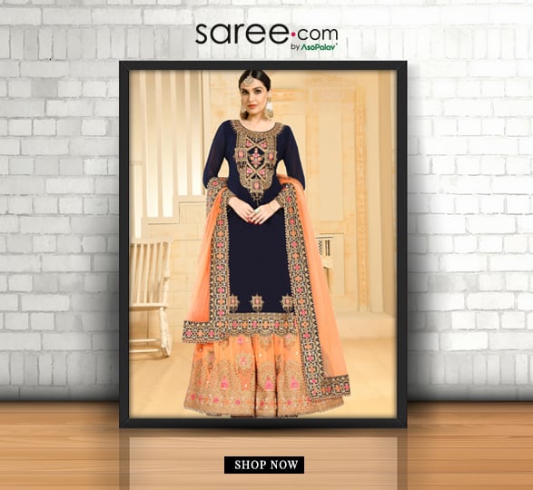 Navy Blue Georgette Designer Suit With Lehenga Style Palazzo