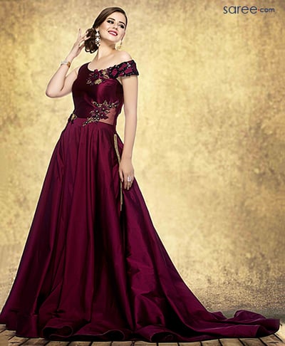 magenta-silk-gown-with-patch-work