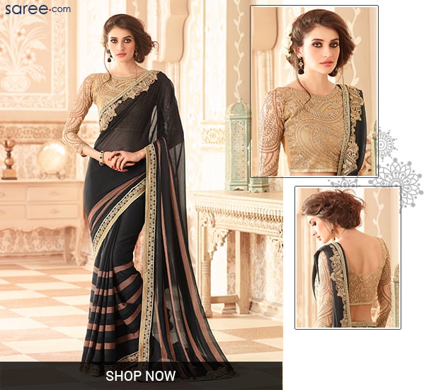 Black Georgette Saree with Embroidery Work - 1