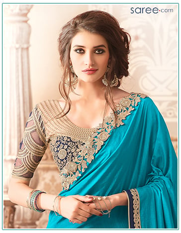 Blue Silk Saree with Embroidery Work - 5