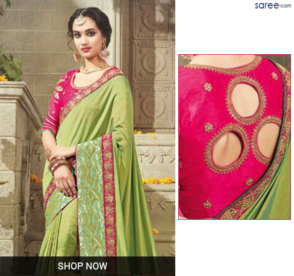 Green Silk Saree with Embroidery Work - 6