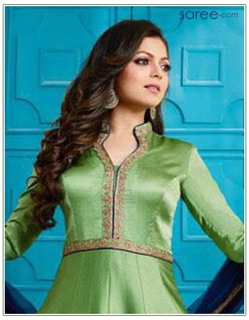 Green Silk Suit with Embroidery Work - 6