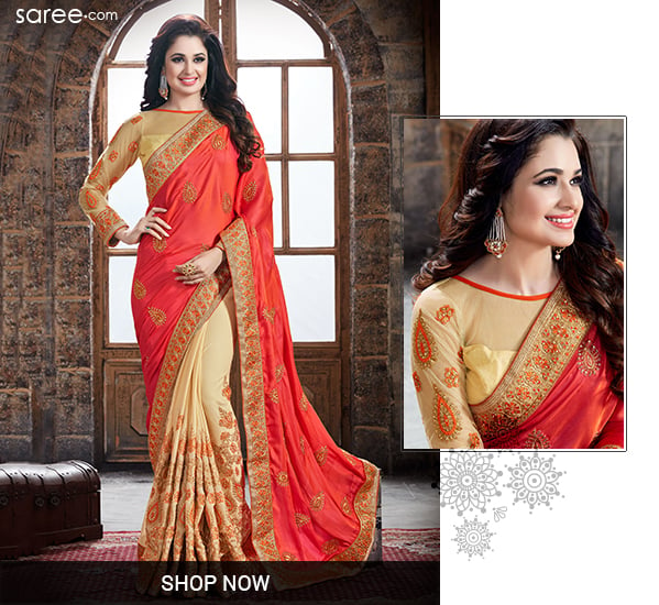 Peach and Beige Chiffon Saree with Embroidery Work - 9