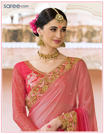 Pink Silk Saree with Embroidery Work - 13