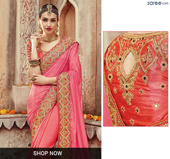 Pink Silk Saree with Embroidery Work - 8