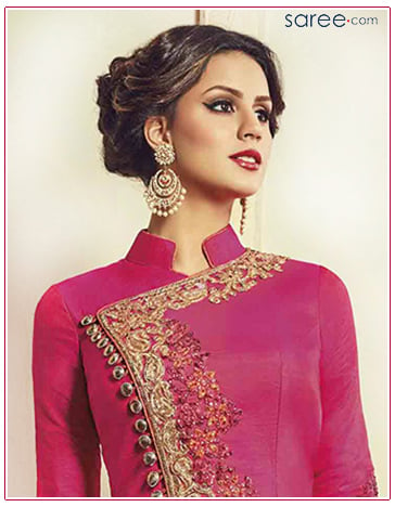 Pink Tussar Silk Suit with Embroidery Work - 11