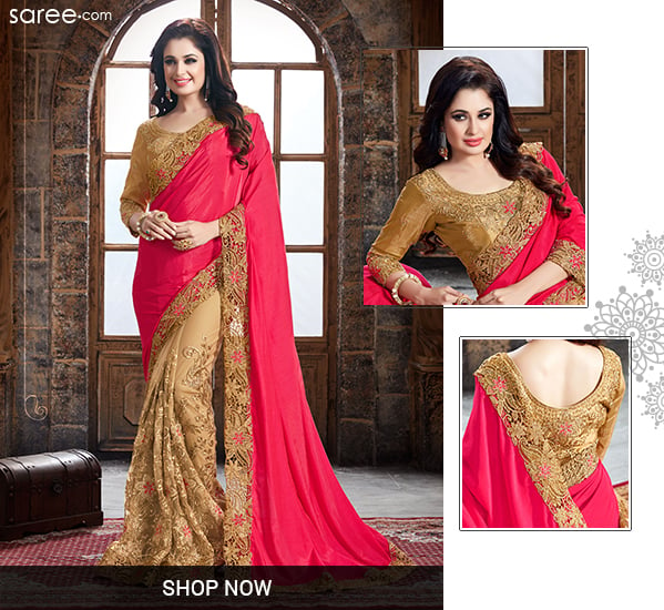 Pink and Beige Art Silk Saree with Embroidery Work - 10