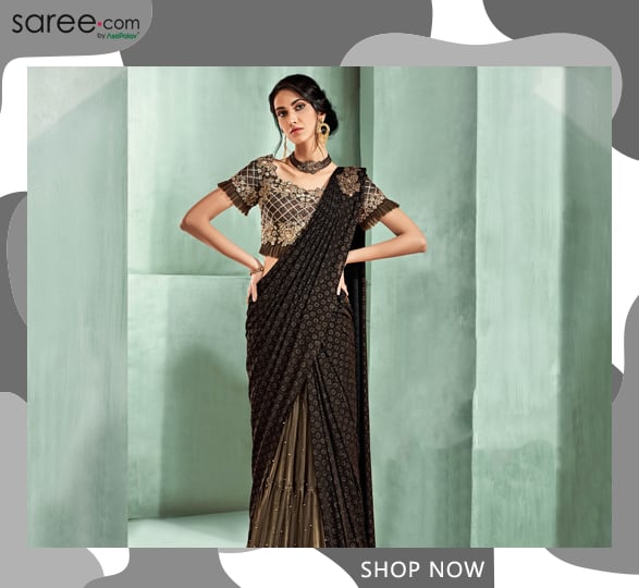 Brown Lycra Fancy Saree with Designer Frill Blouse