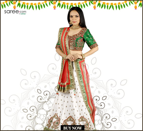 White and Green Panetar Lehenga Choli for Gujarati Bride