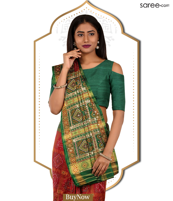  Red and Green Gharchola Saree