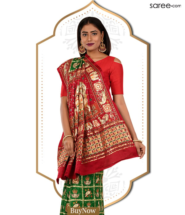 Red and Green Gharchola Saree