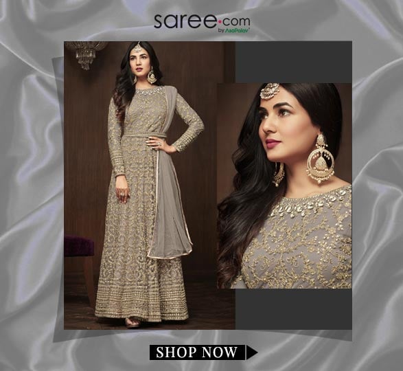 Sonal Chauhan Grey Net Abaya Style Anarkali Suit With EmbroiderySonal Chauhan Grey Net Abaya Style Anarkali Suit With Embroidery