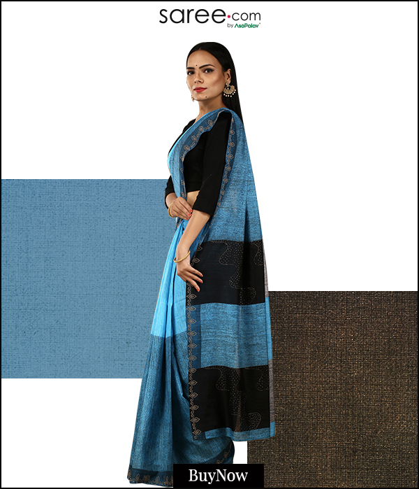 Blue and Black Linen Saree