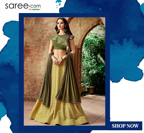 Greenish Yellow Jacquard Silk Textured Lehenga with Designer Choli