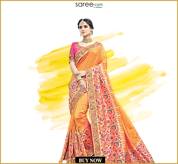 Yellow Silk Saree With Weaving