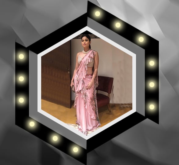 Shamita Shetty in Pink Floral Ruffled Saree