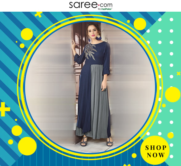Navy Blue and Grey Viscose Kurti with Thread Embroidery