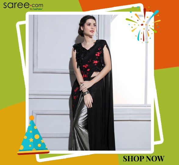 Black and Silver Lycra Saree with Designer Blouse