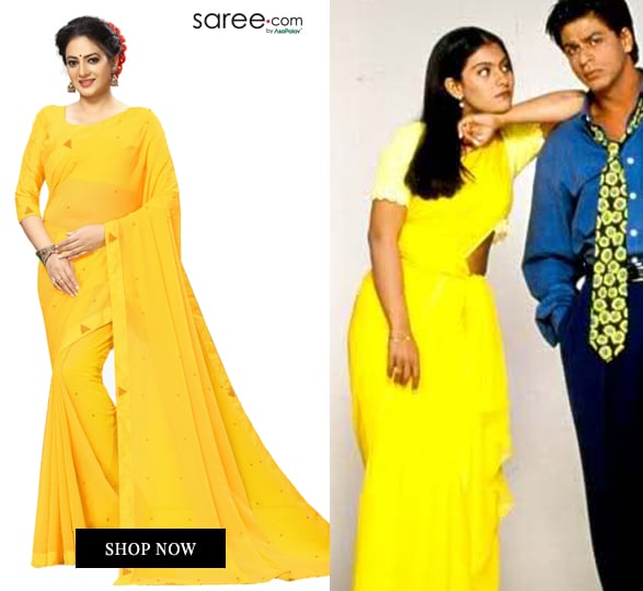 Kajol in Yellow Chiffon Saree in Kuch Kuch Hota Hai Movie