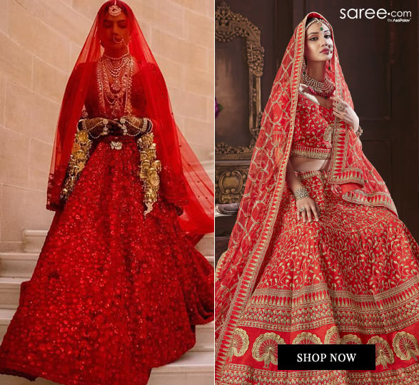 Priyanka Chopra in Red Floral Lehenga Choli in her Wedding