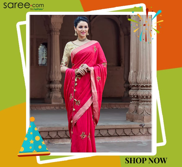 Rose Red Viscose Saree with Resham Embroidery