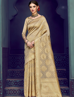 Beige Banarasi Silk Woven Saree
