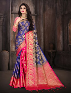 Blue and Pink Kanchipuram Art Silk Saree with Weaving