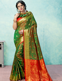 Green Banarasi Art Silk Saree with Weaving