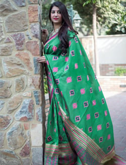 Green Banarasi Silk Saree with Weaving
