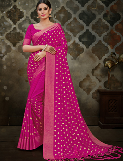 Magenta pink Silk Saree with Foil Print