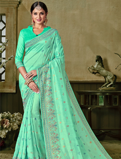 Mint Green Chiffon Silk Saree with Resham Thread Embroidery