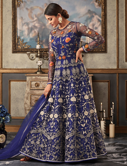 Navy Blue Net Designer Anarkali Suit with Resham Embroidery