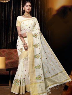 Off White Silk Woven Saree with Resham Embroidery