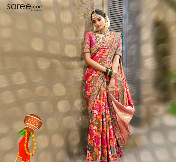 Pink Banarasi Silk Saree with Double Blouse