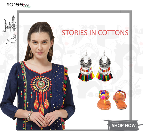 Cotton Salwar Suit Look with Tassled Earrings and Chappals