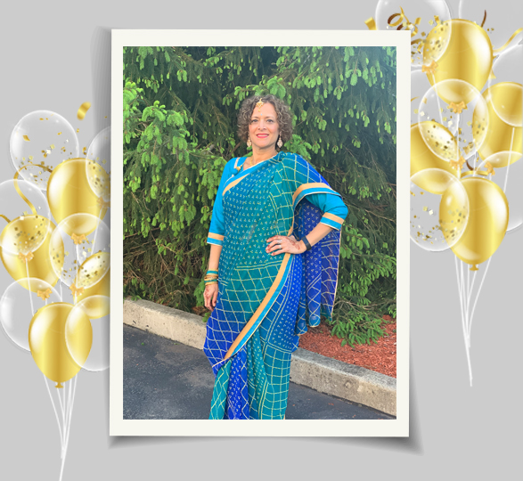 Happy Customer Meena Duggal in Blue Bandhani Saree