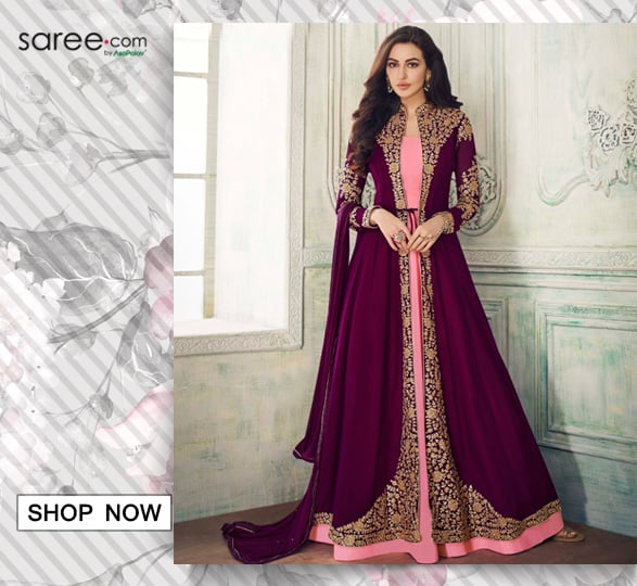 Pink Georgette Designer Suit with Heavy Embroidered Long Jacket