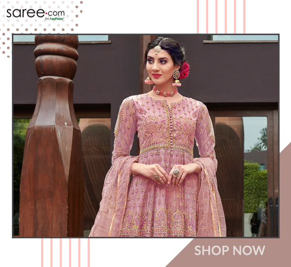 Pink Net Designer Anarkali Suit with Zari Embroidery