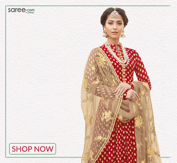 Red Jacquard Suit with Embroidered Dupatta