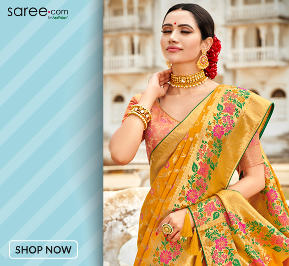 Yellow Banarasi Silk Traditional Saree with Multi Colored Floral Weaving