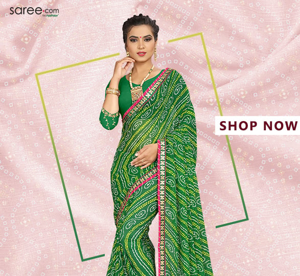 Green Georgette Bandhani Print Saree with Lace